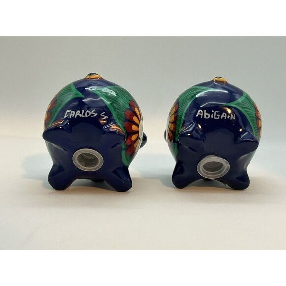 Salt And Pepper Shakers Televera Mexico Signed Mexican Pottery Pigs‎ Colorful - Picture 4 of 10